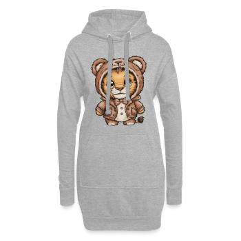 Lion kawaii dans le style dessin animé avec tenue d’ours en peluche - Sweat-shirt à capuche long Femme - gris chiné - Devant