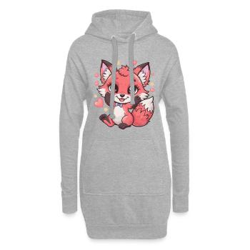 Kawaii Fuchs mit herzen und Sternen - Hoodie-Kleid - Grau meliert - Vorne