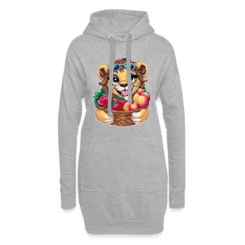 Kawaii Löwe mit Erdbeeren und Pfirsichen - Hoodie-Kleid - Grau meliert - Vorne