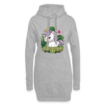 Cartoon Kawaii Einhorn mit Kiwi und Hibiskus - Hoodie-Kleid - Grau meliert - Vorne
