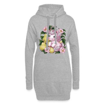 Licorne Kawaii avec Poires & Fleurs - Sweat-shirt à capuche long Femme - gris chiné - Devant