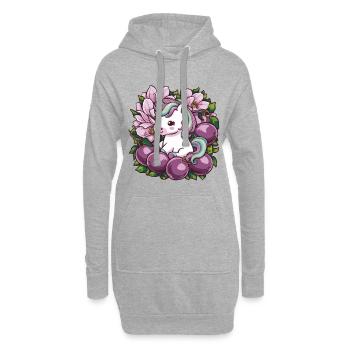 Licorne Kawaii avec des prunes et des fleurs - Sweat-shirt à capuche long Femme - gris chiné - Devant