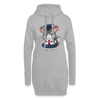 Dessin animé Kawaii Chinchilla avec uniforme scolaire - Sweat-shirt à capuche long Femme - gris chiné - Devant