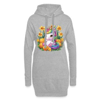 Kawaii Einhorn mit Orangen und Narzissen - Hoodie-Kleid - Grau meliert - Vorne