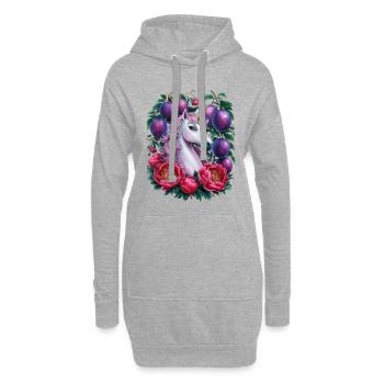 Licorne Kawaii avec des prunes et des fleurs - Sweat-shirt à capuche long Femme - gris chiné - Devant