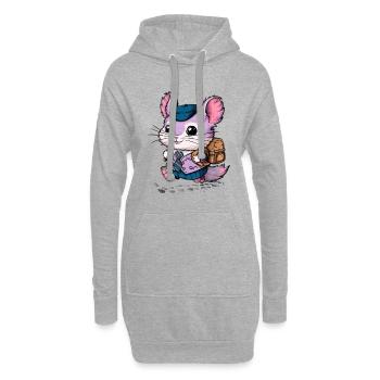 Dessin animé Kawaii Chinchilla avec uniforme scolaire - Sweat-shirt à capuche long Femme - gris chiné - Devant