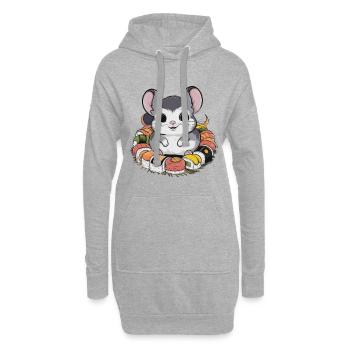 Chinchilla kawaii avec sushi japonais - Sweat-shirt à capuche long Femme - gris chiné - Devant