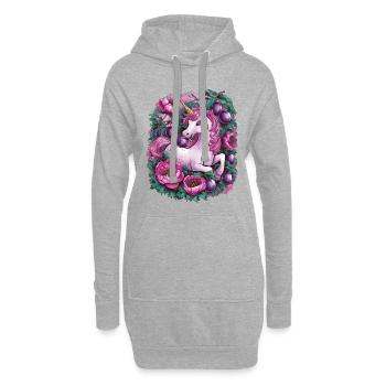 Licorne Kawaii avec des prunes et des fleurs - Sweat-shirt à capuche long Femme - gris chiné - Devant