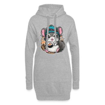 Chinchilla kawaii avec sushi japonais - Sweat-shirt à capuche long Femme - gris chiné - Devant