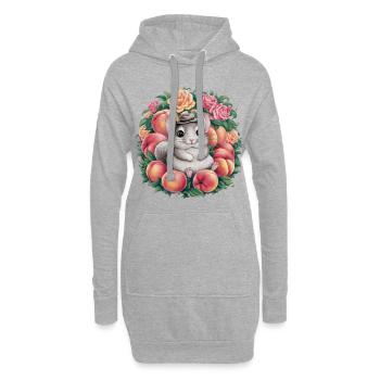 Cartoon Kawaii Chinchilla mit Rosen und Pfirsich - Hoodie-Kleid - Grau meliert - Vorne