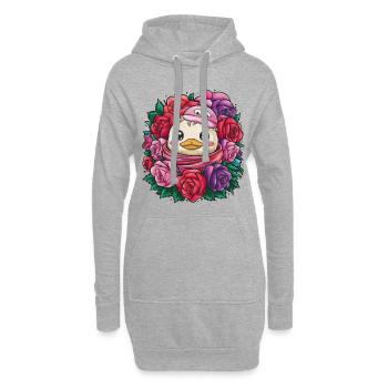 Canard kawaii avec des roses colorées - Sweat-shirt à capuche long Femme - gris chiné - Devant
