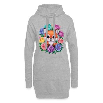 Cartoon Kawaii Fuchs mit farbenfrohen Rosen. - Hoodie-Kleid - Grau meliert - Vorne