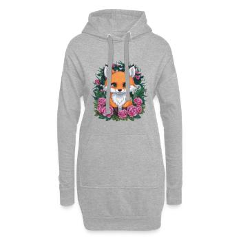 Cartoon Kawaii Fuchs mit farbenfrohen Rosen. - Hoodie-Kleid - Grau meliert - Vorne