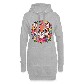Cartoon Kawaii Fuchs mit farbenfrohen Rosen. - Hoodie-Kleid - Grau meliert - Vorne