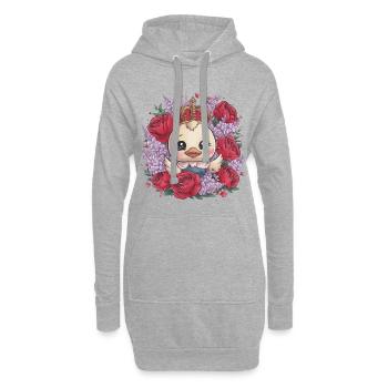 Canetons kawaii avec couronne, roses et lilas. - Sweat-shirt à capuche long Femme - gris chiné - Devant