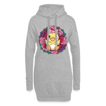 Canard kawaii avec des roses colorées - Sweat-shirt à capuche long Femme - gris chiné - Devant