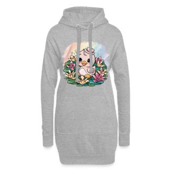 Kawaii Entchen mit farbenfrohen Lillien - Hoodie-Kleid - Grau meliert - Vorne