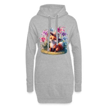 Cartoon Kawaii Fuchs mit farbenfrohen Lillien - Hoodie-Kleid - Grau meliert - Vorne