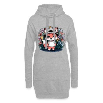 Cartoon Kawaii Fuchs mit farbenfrohen Lillien - Hoodie-Kleid - Grau meliert - Vorne