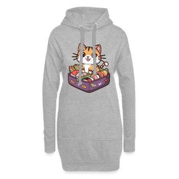 Chat Kawaii de dessin animé avec belle boîte à lunch - Sweat-shirt à capuche long Femme - gris chiné - Devant