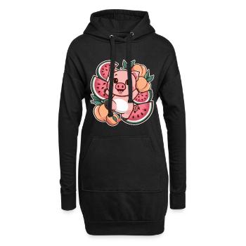Cochon Kawaii aux pêches et pastèque - Sweat-shirt à capuche long Femme - noir - Devant