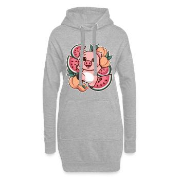 Cochon Kawaii aux pêches et pastèque - Sweat-shirt à capuche long Femme - gris chiné - Devant
