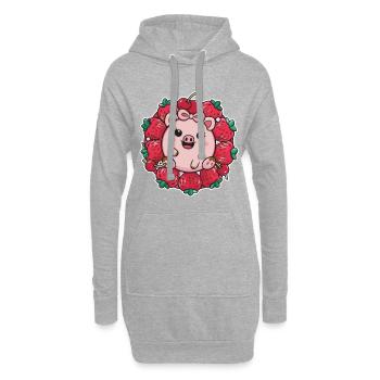 Cochon câlin aux fraises et cerises - Sweat-shirt à capuche long Femme - gris chiné - Devant