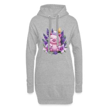 Cochon dans le style de dessin animé kawaii avec de la lavande - Sweat-shirt à capuche long Femme - gris chiné - Devant
