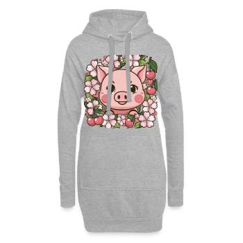 Süßes Kawai Schwein mit Sakura Kirschblüten - Hoodie-Kleid - Grau meliert - Vorne