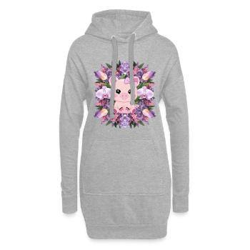 Schwein im Cartoon Kawaii Stil mit Orchideen - Hoodie-Kleid - Grau meliert - Vorne