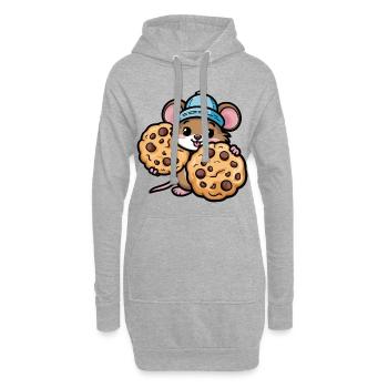 Souris kawaii avec biscuits aux pépites de chocolat - Sweat-shirt à capuche long Femme - gris chiné - Devant