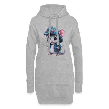 Dessin animé Kawaii souris avec tenue de dragon - Sweat-shirt à capuche long Femme - gris chiné - Devant
