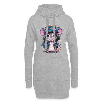 Dessin animé Kawaii souris avec tenue de dragon - Sweat-shirt à capuche long Femme - gris chiné - Devant