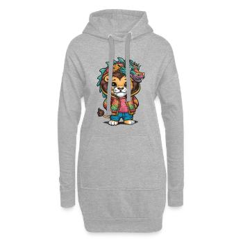 Joli lion kawaii de dessin animé avec tenue de dragon. - Sweat-shirt à capuche long Femme - gris chiné - Devant