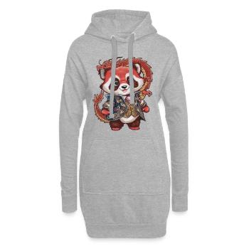 Panda roux avec dragon chinois - Sweat-shirt à capuche long Femme - gris chiné - Devant