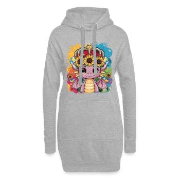 Kawaii Cartoon Drache mit Krone - Hoodie-Kleid - Grau meliert - Vorne