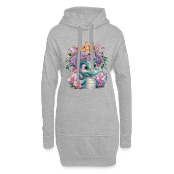 Dragon avec couronne et fleurs colorées - Sweat-shirt à capuche long Femme - gris chiné - Devant