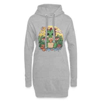 Niedlicher Cartoon Drache mit Schokokeksen. - Hoodie-Kleid - Grau meliert - Vorne