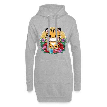 Tigre Kawaii avec Fraises et Roses - Sweat-shirt à capuche long Femme - gris chiné - Devant