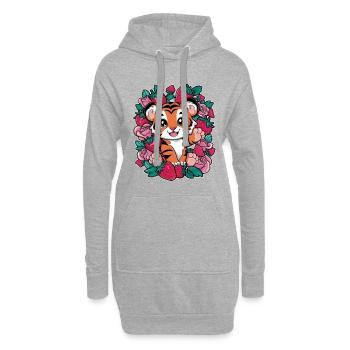 Tigre Kawaii avec Fraises et Roses - Sweat-shirt à capuche long Femme - gris chiné - Devant