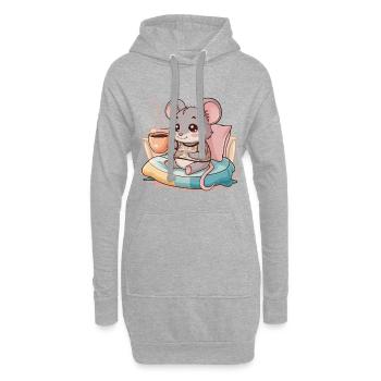 Souris kawaii avec simple tasse à café - Sweat-shirt à capuche long Femme - gris chiné - Devant