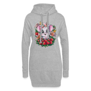 Kawaii Maus mit Erdbeeren & Lillien - Hoodie-Kleid - Grau meliert - Vorne