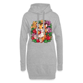 Tigre Kawaii avec Fraises et Roses - Sweat-shirt à capuche long Femme - gris chiné - Devant