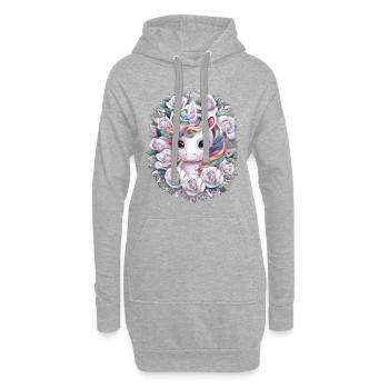 Licorne Kawaii avec des roses - Sweat-shirt à capuche long Femme - gris chiné - Devant