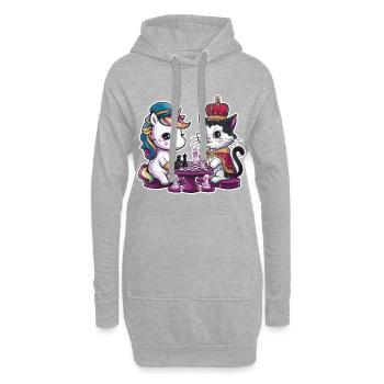 Licorne kawaii jouant aux échecs avec des pièces d’échecs - Sweat-shirt à capuche long Femme - gris chiné - Devant