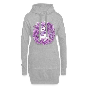 Licorne Kawaii avec des roses - Sweat-shirt à capuche long Femme - gris chiné - Devant
