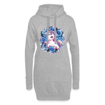 Licorne Kawaii avec des roses - Sweat-shirt à capuche long Femme - gris chiné - Devant