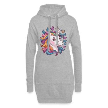 Licorne Kawaii avec des papillons - Sweat-shirt à capuche long Femme - gris chiné - Devant