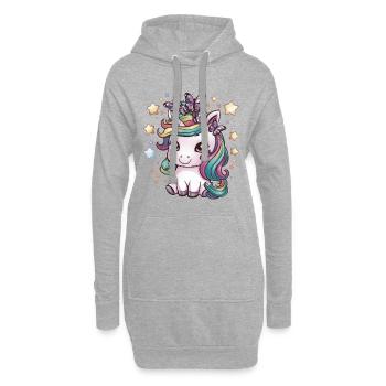 Licorne Kawaii avec des papillons - Sweat-shirt à capuche long Femme - gris chiné - Devant