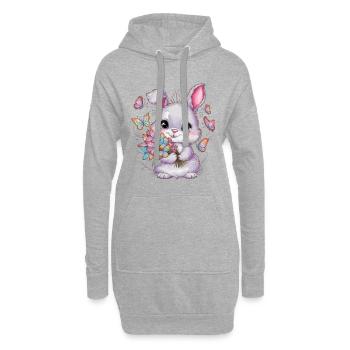 Kawaii Hase mit Schmetterlingen - Hoodie-Kleid - Grau meliert - Vorne
